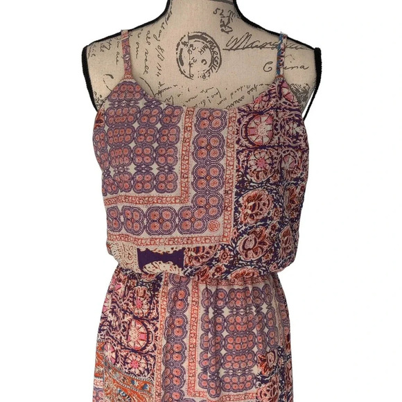 A. Byer Maxi Floral Sleeveless Multicolor Elastic Waist Dress M - Picture 2 of 8